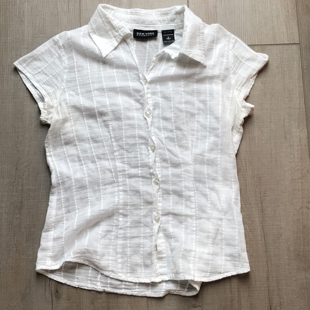 New York & Company White Button Down Tee